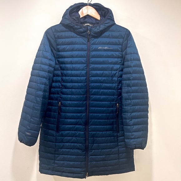 Eddie Bauer Microlight Traveler Down Parka Medium Peacock Water Resistant 650F - Picture 2 of 9